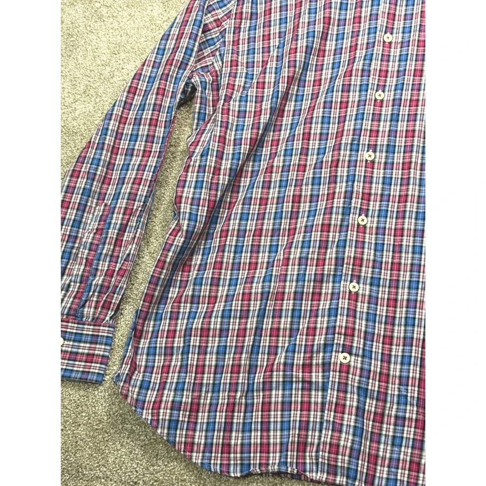 Peter Millar Crown Mens Large Plaid Button‎ Down Shirt Blue Pink Long Sleeve